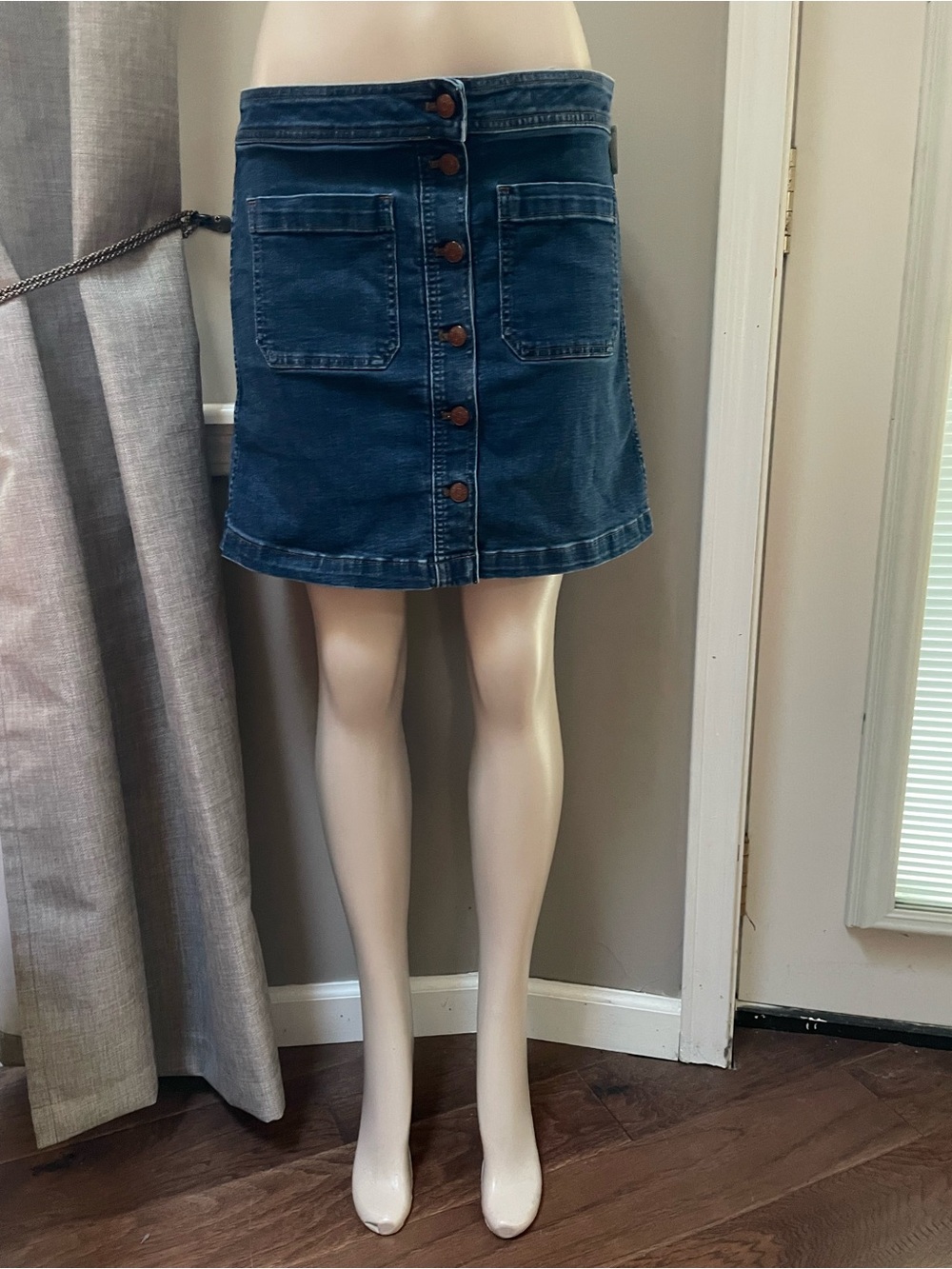 In Style Dark Blue Denim Madewell Button-Front Denim A-line Mini Skirt